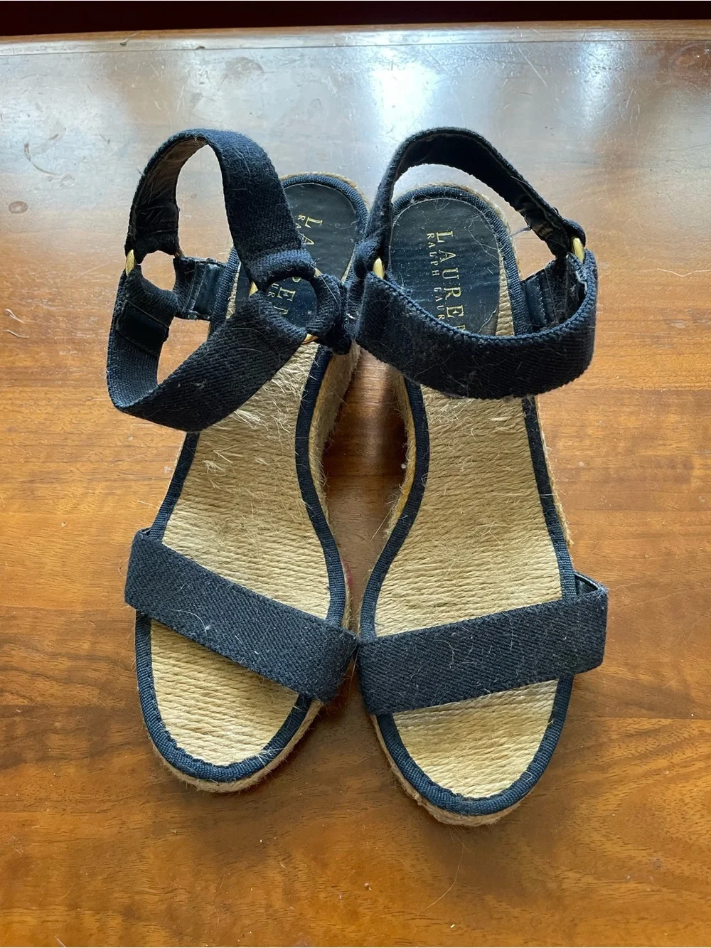 Lauren Ralph Lauren Black Canvas Espadrille Wedge Sandals